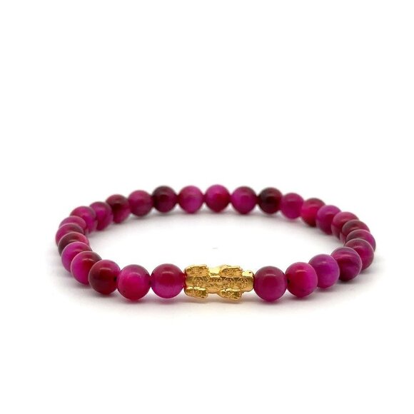 24K Gold Dragon Pixiu Bracelet Gemstones Pink Tiger's Eye 5-6mm Size 7 - Picture 8 of 8